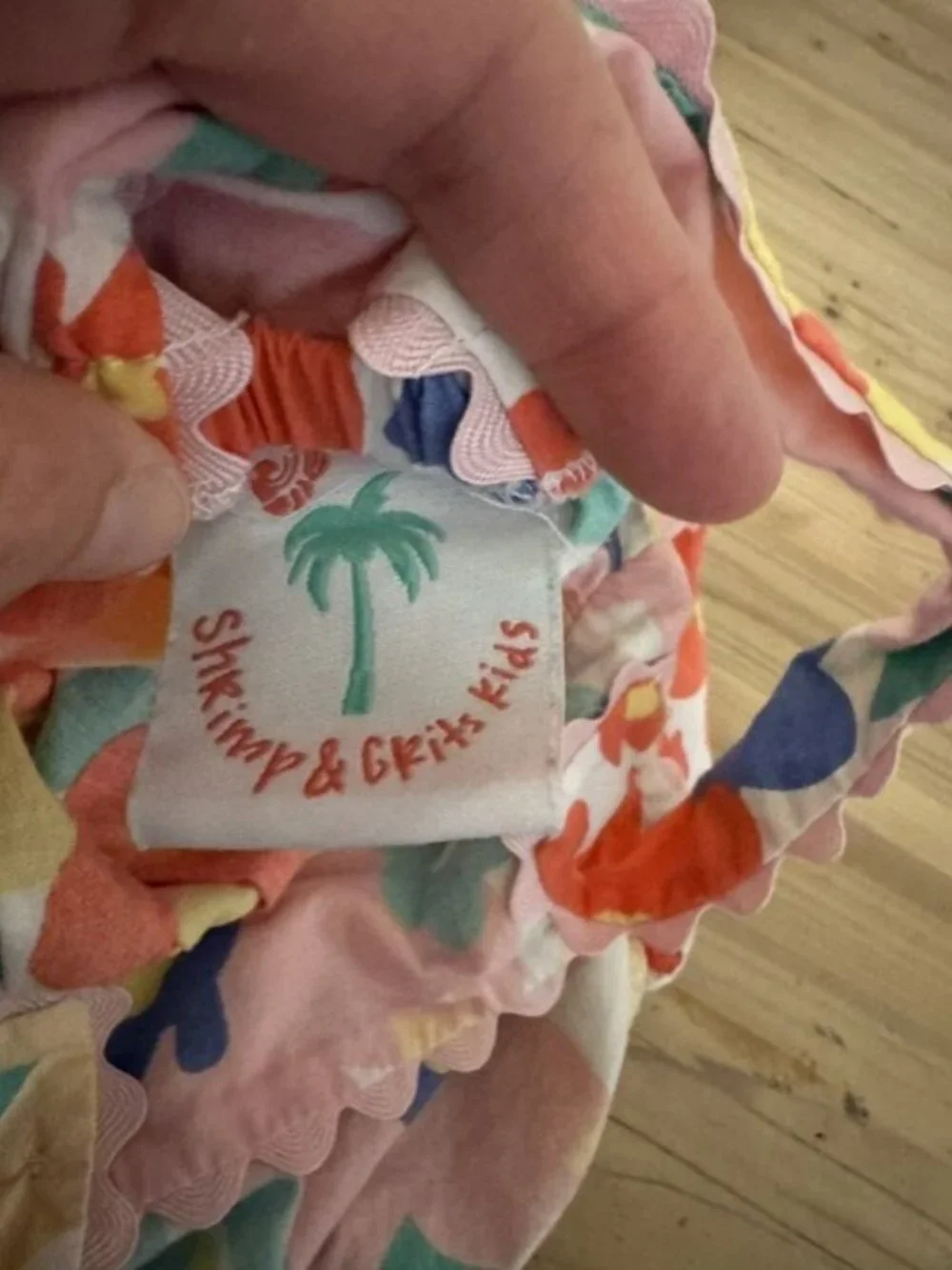 Shrimp and Grits colorful bubble romper. Size 9 mos